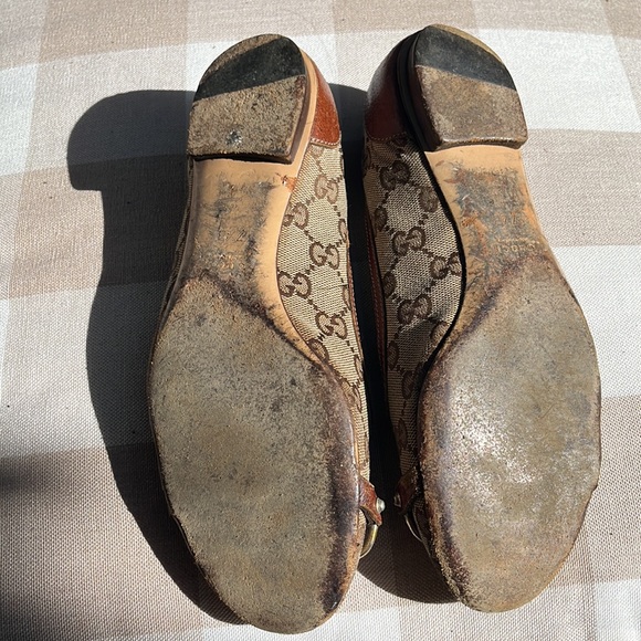 Gucci Logo Canvas Bamboo Horsebit Brown Ballet Flats - Picture 4 of 6